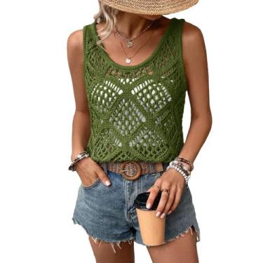 Imagem de Colete feminino Imily Bela, crochê de verão, verde militar
