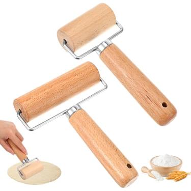 Imagem de Qianyu Conjunto de 2 rolos de madeira para assar pizza, massa de pizza, antiaderente, em forma de T, para cozinha doméstica, biscoitos, pão, tortilha, fondant, argila
