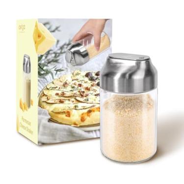 Imagem de Aelga Coqueteleira de queijo parmesão - Coqueteleira de tempero de vidro de 350 ml com orifícios grandes - Saleiro com dispensador de açúcar e tampa de aço inoxidável