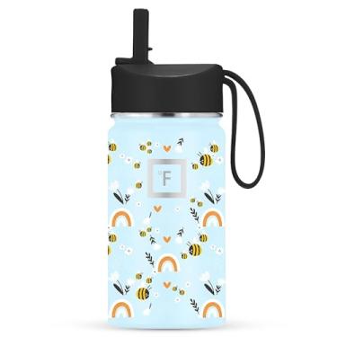 Imagem de IRON °FLASK Garrafa de água infantil - tampa de palha, 20 adesivos de nome, aço inoxidável isolado a vácuo, copo de viagem de parede dupla, caneca térmica - Sweet Bees, 400 ml