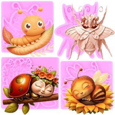 Imagem de MIYAHOUSE Moldes de fondant para insetos, moldes de silicone para decoração de bolos, topo de cupcake, pasta de goma de chocolate, argila de polímero, conjunto de 4