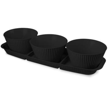 Imagem de Petisqueira de Plastico com 3 Divisórias e Tijelas para Molhoes 400ml (Preto)