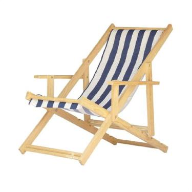 Imagem de Espreguiçadeira Preguiçosa Dobrável Madeira Maciça Natural Com Braço T