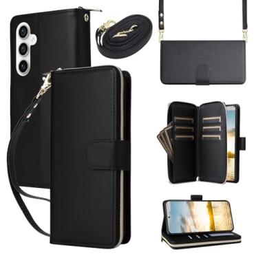 Imagem de Capa carteira para Samsung Galaxy A36 5G com cordão ajustável e alça de pulso - Couro sintético durável e TPU, 9 compartimentos para cartão, fecho magnético, suporte, capa de proteção total à prova de