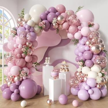 Imagem de Woaipati Kit de arco de balão roxo empoeirado, 152 peças rosa empoeirado areia branca lavanda lilás roxo claro champanhe dourado balões confetes para bebês chá de panela, casamento, noivado, festa de