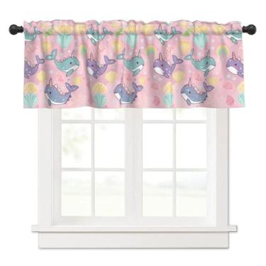 Imagem de NeuKim Cortinas para janelas, lindas baleias para bebês, conchas de cozinha, sanefas, estampa de varão, tratamento de janela, tratamento curto para sala de estar, quarto, banheiro, 1 painel 137 x 45
