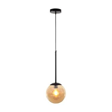 Imagem de Lustre Pendente Orby Preto Vidro Bola Âmbar Moderno Luxo Sala Quarto Cabeceira Escritório Inl87