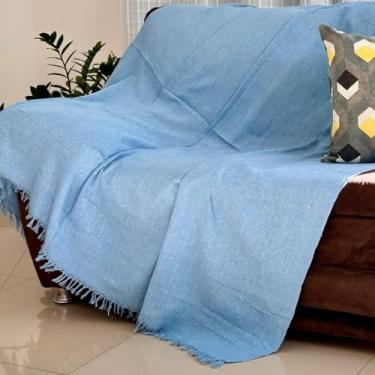 Imagem de Manta para Sofá King Gigante 300 x 180 100% Algodão Protetor e Decorativo – Conforto e Elegância para Sua Sala (King Azul Celeste)