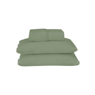 Imagem de Jogo de Lençol Casal Padrão com Elástico 188x138cm, 2 Fronhas 70x50cm, 80% Algodão 20% Poliéster, 3 Peças em Cores Lisas (Verde Cana)