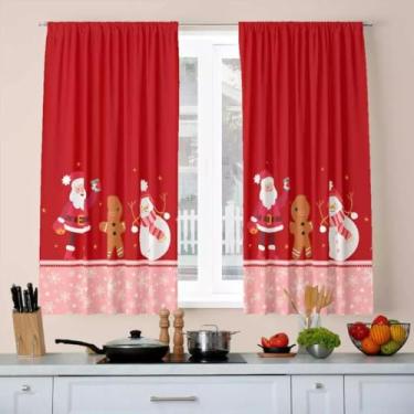 Imagem de Cortina de Cozinha Natal Tamanho 2,00 x 1,36 Passa Varão ou Passabarra Tecido Poliéster Não amassa e Não encolhe (Feliz Natal) (Noel e Biscoitos Vermelho/Bordo)