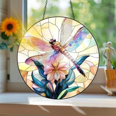 Imagem de Acrílico colorido Suncatcher, apanhador de sol estilo vitral impresso libélula com reflexos de arco-íris, decoração de janela suspensa, decoração de parede, ornamentos de Natal para uso interno e