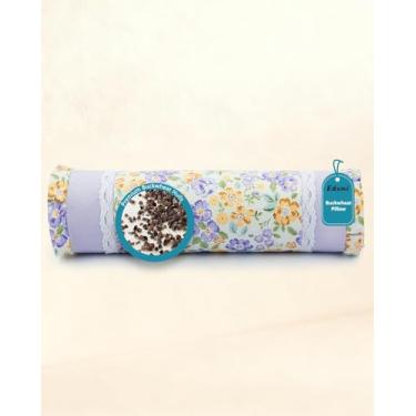 Imagem de Almofada de pescoço de trigo sarraceno, suporte de pescoço de cilindro de resfriamento rígido ajustável de 40 x 10 cm para dormir, meditação de ioga, fronhas florais macias removíveis, travesseiro