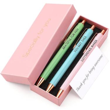 Imagem de Maitys Conjunto de 3 canetas de Natal, presentes inspiradores para mulheres, canetas esferográficas motivacionais com caixas, cartões, agradecimento, senhora, presentes para colegas de trabalho