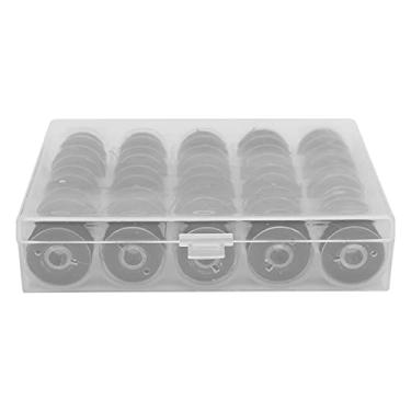 Imagem de Bobina de 25 unidades com fio de enrolamento de linha Bobinas transparentes para máquinas de bordar e costura Carretéis de plástico transparente Costura organizada Acessórios (Bobina transparente com linha preta)
