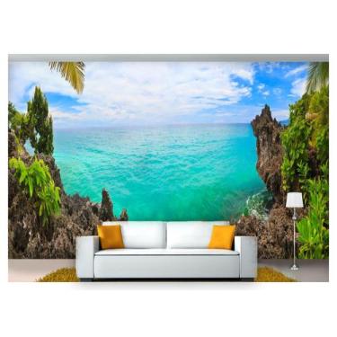 Imagem de Papel De Parede Praia Mar Rochas Agua 3D Npr198 - Você Decora