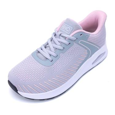 Imagem de RomenSi Tênis feminino de caminhada com bico largo, tênis de corrida, academia, atlético, para fascite plantar, alívio da dor nos pés, 36-42, Cinza, rosa, 8.5 Wide