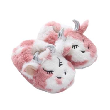 Imagem de Pantufas infantis para meninos e meninas, chinelos fofos para casa, interior, inverno, quarto, antiderrapante, sapatos quentes e macios, Bezerro rosa, 11-12 Little Kid