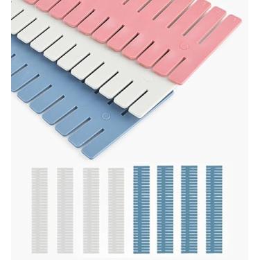 Imagem de Divisórias de gaveta ajustáveis de 10 cm – pacote com 8 (branco + azul) – separador organizador de plástico DIY para meias, roupas íntimas, divisórias de gaveta para cômoda, cozinha, banheiro
