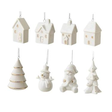 Imagem de UGPLM Conjunto de 8 enfeites de Natal para pendurar na árvore, pingentes de cerâmica para decoração de aniversários, escritórios, jardins, shoppings e