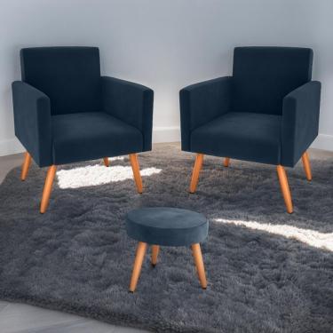 Imagem de Jogo De Poltronas E Puff Austin Veludo Azul