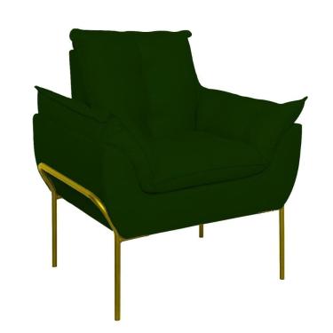 Imagem de Poltrona Sofá Luxo Base Metal Dourada Recepção Escritório Verde
