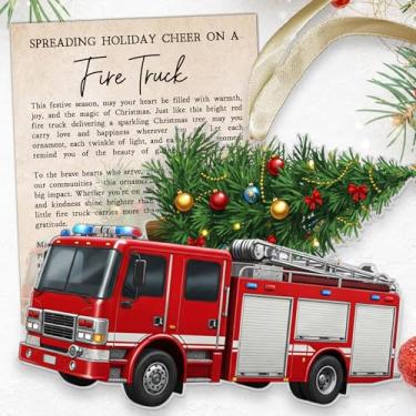 Imagem de UMACVN Ornamento de caminhão de bombeiros - Enfeites de Natal de caminhão de bombeiros - Presentes de bombeiro para bombeiros aposentados, mulheres, homens, homens, mulheres - Presentes de