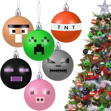 Imagem de 24 peças de decoração de bola de Natal com tema pixel, sala de estar, jardim, conjunto de enfeites de árvore de Natal à prova de estilhaçamento, pingente de bola pequena para suprimentos de festa de