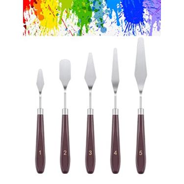 Imagem de 5 facas de pintura de aço inoxidável, espátula, espátula, paleta, acessórios, conjunto de mistura de cores para óleo, tela, pintura acrílica