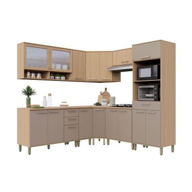 Imagem de Cozinha Completa 100% Mdf De Canto 9 Peças Com Tampo Freijó-cinammon