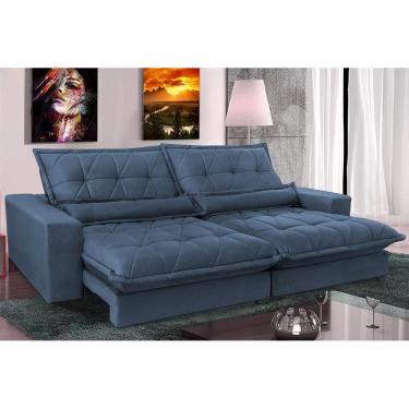 Imagem de Sofa Retrátil E Reclinável 2,52m Com Molas Ensacadas Cama Inbox Soft Tecido Suede Azul