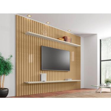 Imagem de Painel Ripado Com Prateleiras Roma Para Tv 75 Polegadas Cinamomo/off-white
