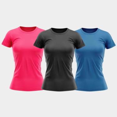 Imagem de Kit 3 Camisas Proteção Solar Manga Curta Feminina Blusa Térmica-Feminino