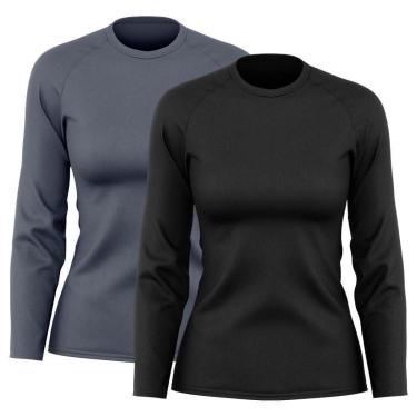 Imagem de Kit 2 Blusas Feminina Dry Academia Camiseta Segunda Pele Manga Longa Proteção Solar UV-Feminino