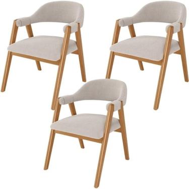 Imagem de Kit 03 Cadeiras De Jantar E Estar Living Estofada Nadja L02 Bouclê Bege - Gtdnexxus