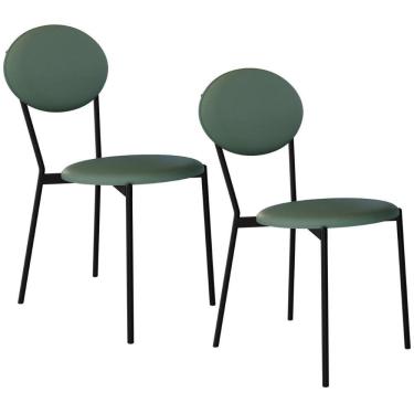 Imagem de Kit 02 Cadeiras Estofada Para Sala De Jantar Azuri Preto C01 Courino Verde Sálvia - Lyam Decor