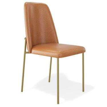 Imagem de Cadeira Decorativa Estofada Para Sala De Jantar Dourada Bella L02 Couríssimo Whisky - Lyam Decor