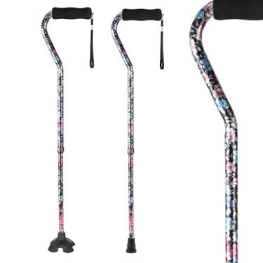 Imagem de LIXIANG Bengalas de caminhada ajustáveis para mulheres e homens, bengala dobrável com alça de esponja macia, leve, adequada para artrite, idosos e deficientes (flor preta curva)