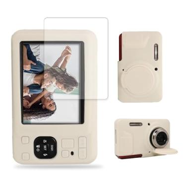 Imagem de KONXISA Capa para KDAK PIXPRO FZ55, capa de silicone macio com protetor de tela para câmera digital, capa protetora com acessórios de cordão, impermeável, à prova de poeira, à prova de choque, branca