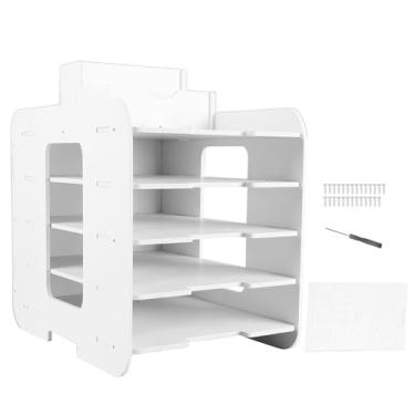 Imagem de Prateleira de arquivo de mesa de 5 camadas de plástico moderno para mesa, organizador de documentos de papel para escritório de estudo, resistente, durável, design com economia de