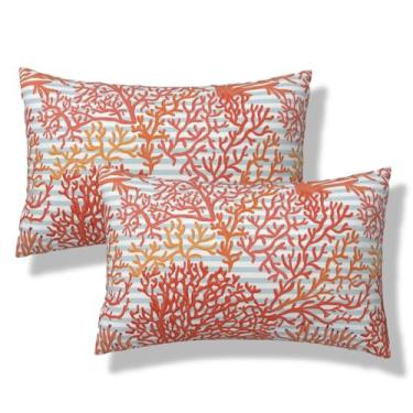 Imagem de VIREOTHIA Corals Capas de almofada lombar 30 x 50 conjunto de 2 capas de almofada decorativas costeiras retangulares náuticas para decoração de sofá-cama