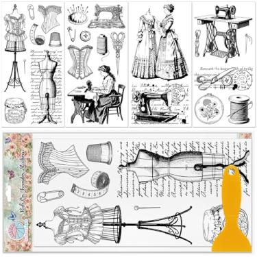 Imagem de GLOBLELAND 4 folhas vintage adesivos de transferência de móveis de costura 15 x 30 cm, máquinas de costura, adesivos autoadesivos UV para decoração de quarto, sala de estar, mesa