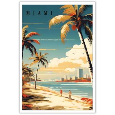 Imagem de Arte de parede em tela de pôsteres de viagem vintage, impressões modernas de atração turística da cidade de Miami e ao redor do mundo, decoração de pintura de praia para escritório, sala de estar