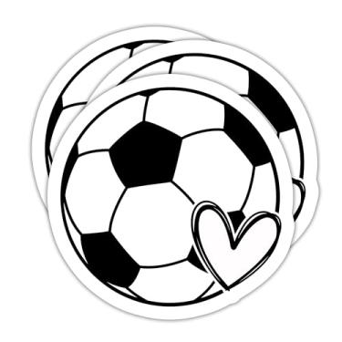 Imagem de (3 peças) Adesivo de bola de futebol com mini coração, decalques de futebol, adesivo esportivo para jogadores de futebol, fã de futebol, time de futebol – Decalque de vinil à prova d'água para livros