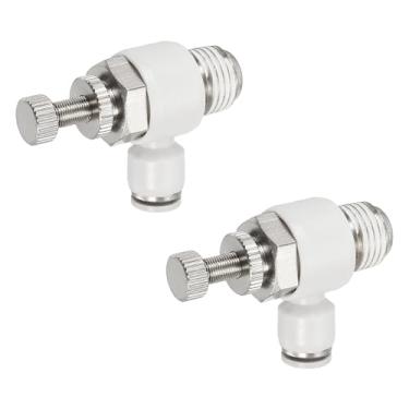 Imagem de PATIKIL Válvula de controle de fluxo de ar pneumática, tubo de 5/32 polegada OD x rosca NPT macho de 1/4 polegada, 2 peças, adaptador de válvula de interruptor de cotovelo de 90 graus, encaixe de