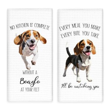 Imagem de Lengues Conjunto de 2 toalhas de cozinha engraçadas Beagle, panos de prato para decoração de cães, presentes de cães para amantes de cães mulheres, engraçado cada refeição que você faz cada mordida