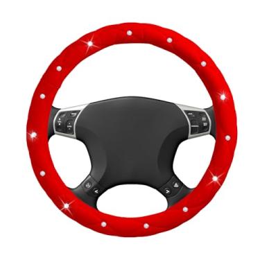 Imagem de KUQUTIDY Capa de volante de diamante brilhante, protetor de volante antiderrapante de couro macio de 38 cm para mulheres e meninas, acessórios de carro de strass de cristal para carros, sedãs, SUVs