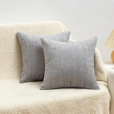 Imagem de Pacote com 2 fronhas decorativas quadradas 45,72 cm x 45,72 cm almofadas de chenille macias casa de fazenda fronha de outono para sofá sala de estar (cinza claro-4)