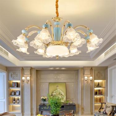 Imagem de Lustre de cristal de luxo europeu com LED, estilo americano, para sala de estar, restaurante, quarto, casa de campo, hotel, loja de roupas, salão de beleza, café (F 12 lâmpadas)