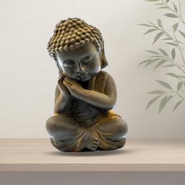 Imagem de OMTRS Estátua de Buda para decoração de casa, escultura zen para interior, pequena estátua de Buda meditando ferrugem natural para decoração de Feng Shui em casa (ferrugem natural)