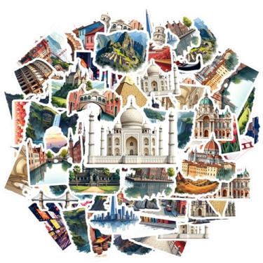 Imagem de Adesivos de papelaria de viagem de arquitetura de marcos mundiais, 35 peças, brinquedo icônico para mala, geladeira, telefone, bagagem, laptop, guitarra, carro, brinquedos, faça você mesmo, telefone